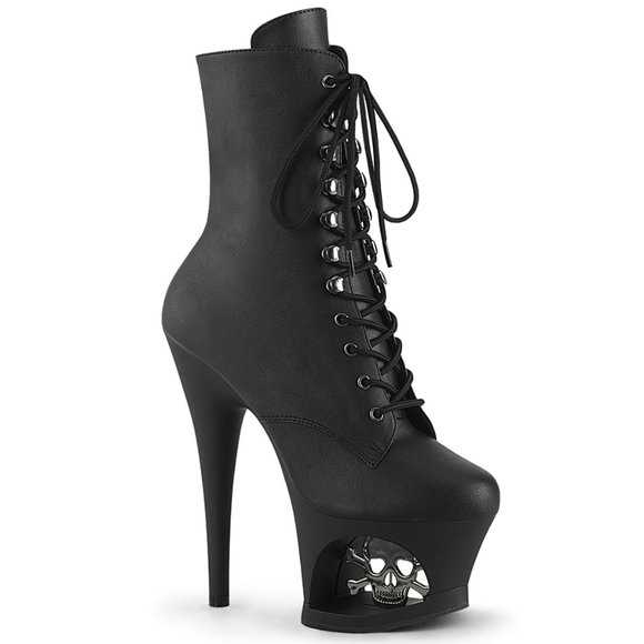 Platform Skull High Heel Lace Up Ankle Boots - Picture 2 of 5